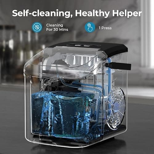 Antarctic Star Countertop Ice Maker Machine, 26Lbs/Day Fastest 6‑Min Ice | 8 Bullet Ice In 6Min, 2 Sizes, Energy-Saving, Portable Handle, Self-Cleaning, Basket/Scoop, Home/Bar/Rv/Camping. Black thumbnail 4