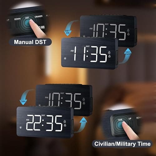 LICHI Wooden Digital Alarm Clock for Bedrooms， Loud Alarm for Heavy Sleepers, Dual Use as Desk/Wall Clock, Adjustable Volume, Dimmer, DST - Wood Decor & Gifts thumbnail 6