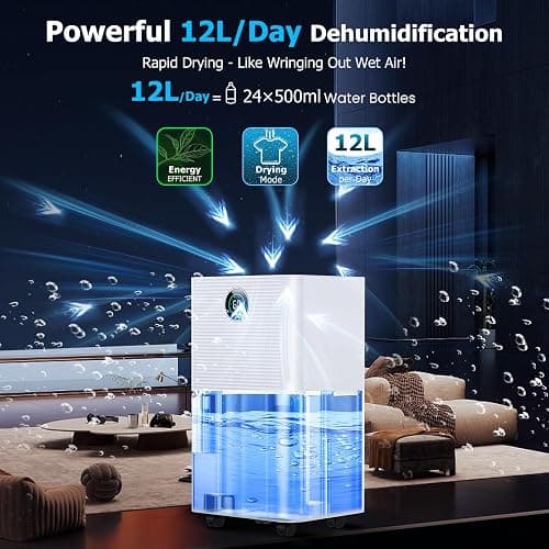 Aridite 12L/day Dehumidifier with Humidity Sensor & Display and 24-Hour Timer, 3 Dehumidification Modes, Suitable Bedrooms, Office, Basements, Continuous Draining, White thumbnail 2