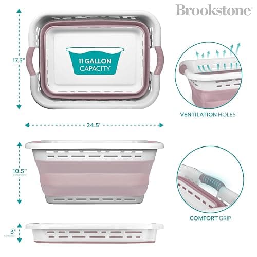 BROOKSTONE, 1 UNIT, 11 GALLONS - [OUR LARGEST BASKET EVER] 24" Collapsible Laundry Basket, Comfort Non-Slip Grip Handles, Minimalist Space Saving Design, Portable Pop-Up Hamper, [BPA FREE] - Blush thumbnail 6