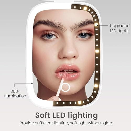 Compact Mirror with Light, 1X/3X Magnification LED Travel Pocket Makeup Mirror with 3 Color Modes, Rechargeable and Dimmable, Portable Lighted Mirror for Women – White thumbnail 4