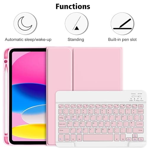 AGARELE Keyboard case for iPad (A16) 11th Gen 2025 11" & iPad 10th Gen 2022 10.9", UK layout Wireless Detachable Folio Keyboard Cover with Pencil Holder, Thin & Light – Light Pink thumbnail 8