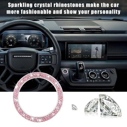 Kewucn Bling Crystal Double Rhinestone Car Engine Start Decoration Ring, Sparkling Push Start Button Sticker, Key Ignition & Knob Ring Decoration, Bling Car Interior Accessory(Pink) thumbnail 5