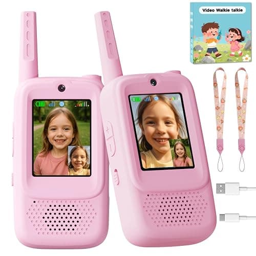 Video Walkie Talkies for Kids, 2 Pack Rechargeable Walkie Talkies with Screen, Indoor Outdoor Toy for 3 4 5 6 7 8 9 10 Year Old Girl, Christmas Birthday Gifts for Girls Age 3-12 (Pink) - Image 1