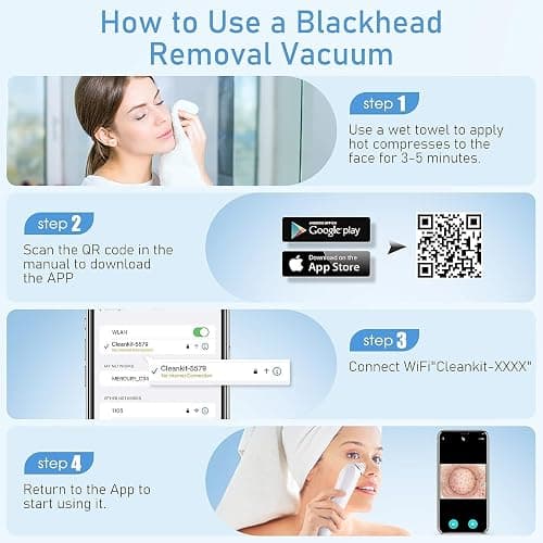 Blackhead Remover Vacuum, USB Interface Type Pore Vacuum, Black Head Extractions Tool with Camerafor, Men and Women Pore Cleaner, 3 Adjustment Modes & 6 Suction Heads(Light Pink) thumbnail 6