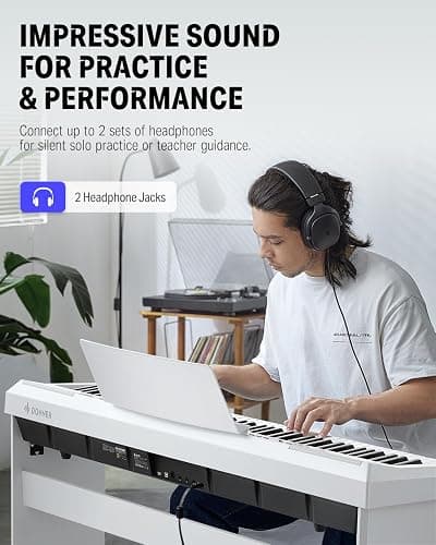 Donner DEP-20 Beginner Digital Piano 88 Key Full Size Weighted Keyboard, Portable Electric Piano with Furniture Stand, 3-Pedal Unit, White thumbnail 5