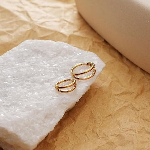 2 PCS Small Cartilage Double-Hoop Helix Conch Piercing Earrings With Cubic Zirconia For Women Trendy 14K Gold Plated Stainless Steel Sets Jewelry thumbnail 6
