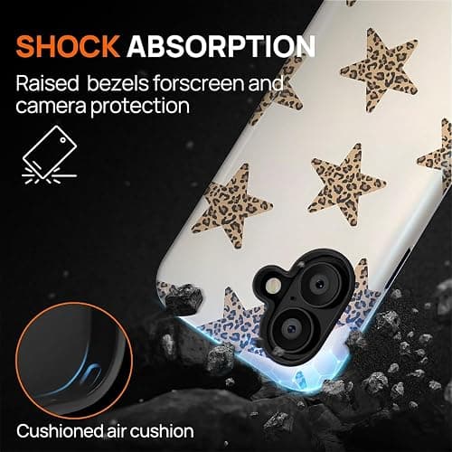DAIZAG Case for iPhone 16 [Compatible with Magsafe] for Girl Women Scratch Resistant Shockproof Coquette Case, Leopard Print Stars thumbnail 4