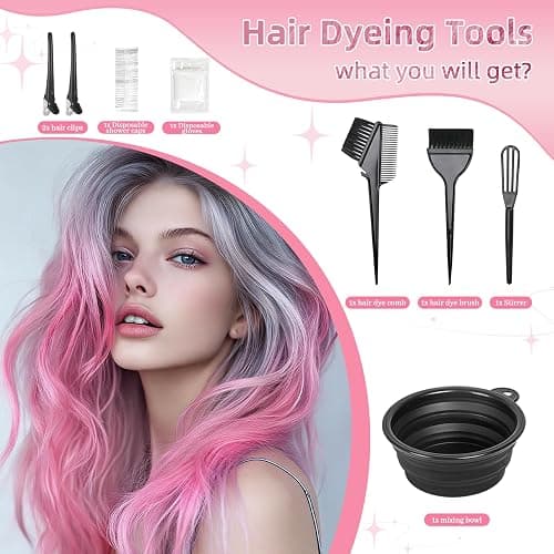 ROOHUA 8 Pcs Hair Dye Kit with Brush, Reusable Home Salon Color Hair Tools | Complete set:bowl,brush,comb,clips,disposable gloves & shower cap, easy mixing & application,for bleaching,dyeing (8, Black) thumbnail 5