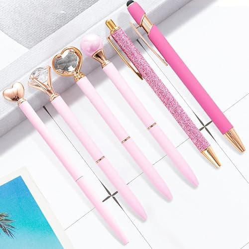YOXMJDB Pink Pens for Women, 6 Pcs Cute Pens Ballpoint Pen Bulk, 1.0mm Medium Point Black Ink, Office and School Supplies Fancy Nice Pen Gifts for Girls Nurse Teacher (Pink) thumbnail 2
