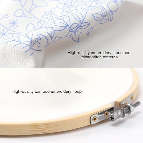 VIVIDOX 4 Sets Embroidery Kit for Beginners with Stitch Video, Flower Cross Stitch Kits for Adults, Starter, Hand Craft Lover Practice with Floral Stamped Pattern, 2 Hoops, 16 Needles, Scissors, Tools thumbnail 3