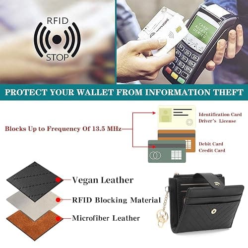 GAEKEAO Small Wallet for Women Slim Bifold Leather Card Holder Wallets Zipper Pocket Change Purse with ID Window Keychain thumbnail 7