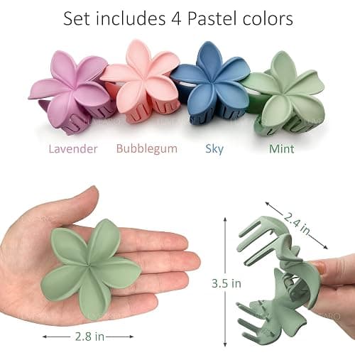 Flower Hair Clips for Women and Girls Thick to Thin Hair Medium Cute Claw Clips Decorative Plumeria Hair Accessories Nonslip Pastel Matte thumbnail 7