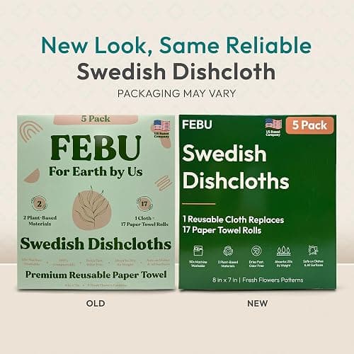 FEBU Swedish Dishcloths for Kitchen | 5 Pack Floral Reusable Paper Towels Washable | Swedish Dish Towels | Non-Scratch Cellulose Sponge Cloths | No Odor, Biodegradable Cleaning Cloths thumbnail 3