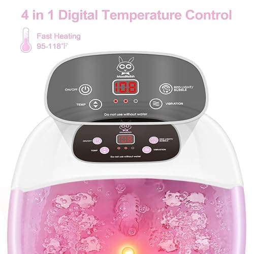 MoodRelish Foot Spa Bath Massager with Heat Bubbles and Vibration Massage and Jets, 16 OZ Calming Lavender Foot Soak Epsom Salt, Foot Soaker with Red Light, 22 Massage Rollers, Adjustable Temp - Pink thumbnail 2