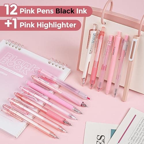 Nicpro 13 Pack Pink Gel Pens Set, Fine Tip Black Ink Pen with 1 Highlighter, Cute Pen for Journaling, Back to School Office Supplies for Teacher Student Gift, Pink Desk Accessories for Girl Stationery thumbnail 2