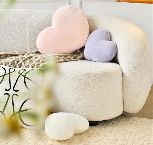 Petrella Throw Pillows Heart Pillow Cute Fuzzy Pillows for Bed Livingroom Home Decor Cushion Decorative Aesthetic Preppy Pillows White,Small 13"x10" thumbnail 2
