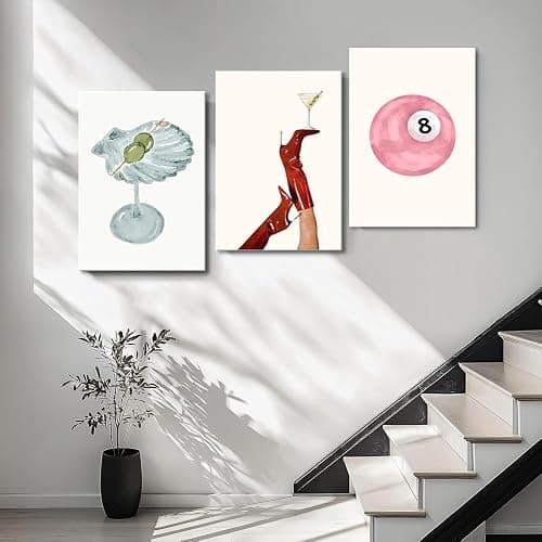 Framed Funky Martini Posters Wall Art Set of 3, Vintage Preppy Aesthetic Canvas Prints, Trendy Pink Number 8 Y2K Girl Room Wall Decor Paintings for Dorm Living Room Dining Room Kitchen 12x16 Inch thumbnail 5