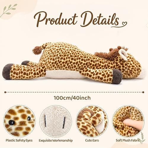 MMguai 40inch Giant Giraffe Stuffed Animal, Cute Cuddly Stuffed Giraffe Plush Toy Pillow, Big Large Soft Giraffe Plushie Gift for Kids, Adults, Boys & Girls, Birthday thumbnail 6