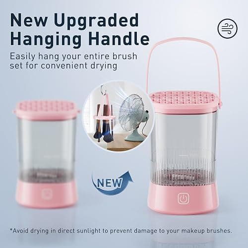 Electric Makeup Brush Cleaner Kit with Cleaning Solution, 9000 RPM, Pink | Automatic Cleaning, IP65 Water-Resistant Design, Multi-Size Holders, Cleans Makeup Brushes and Sponges, Compact for Travel thumbnail 5
