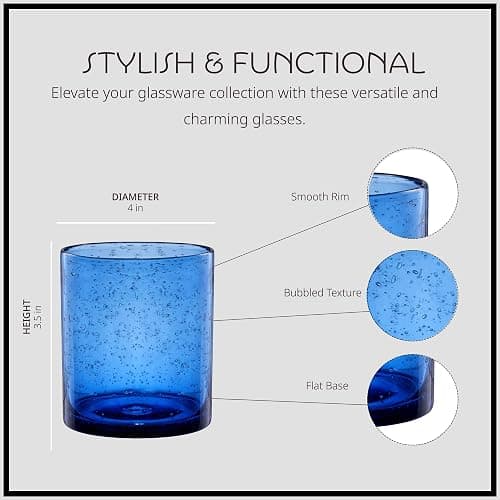 Artland 14oz Double Old Fashion Glass, Set of 4 | Iris Seeded Design, Cobalt Blue | Drinking Glass for Parties and Everyday Use - Mojito, Whiskey, Cocktail | Glassware & Barware Essentials thumbnail 2