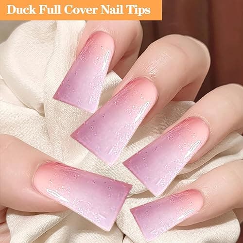 500PCS Duck Nail Tips Full Cover, Clear Duck Fan Flare Nail Tips for Acrylic Nails Professional, Extra Long Duck Nails Press On Duck Feet Style Curved Wide French False Nail for Nail Salon 10 Sizes thumbnail 6