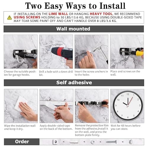 3 Racks and 4 Hooks Broom and Mop Holder Wall Mounted Garage Organizer Storage Tool Racks Stainless Steel Heavy Duty Hooks Self Adhesive Solid Non-slip Wall Hangers for Home Kitchen Garden Laundry thumbnail 5