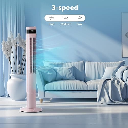 Antarctic Star 43 inch Tower Fan Portable Electric Oscillating Fan Quiet Remote Control Bladeless Floor Fan 3-Spped Wind Mode 12H Timer Bedroom Office Pink thumbnail 7