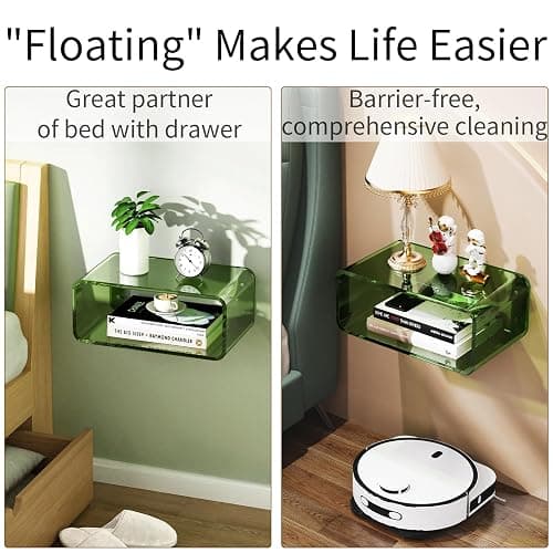 Acrylic Floating Nightstand, Bedside Table, Nightstand Shelf Wall Mounted Bedside Shelf (Green, Small) thumbnail 9