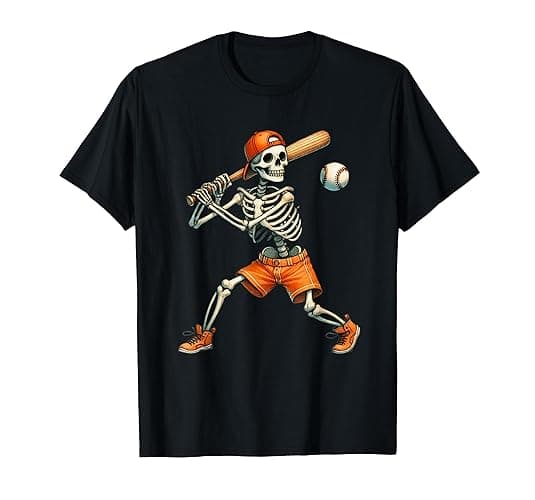 Funny Skeleton Batting Baseball Halloween Boys Men Kids T-Shirt - Youth - Royal Blue - Large