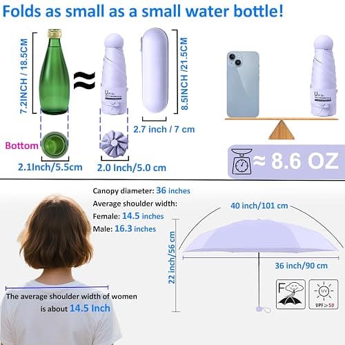 BAODINI Travel Essentials Mini Umbrella for Purse With Case Small Compact UV Sun Protection Lightweight Tiny Pocket Manual Open Close Umbrella for Women Kids and Men Fits Purse Backpack thumbnail 6