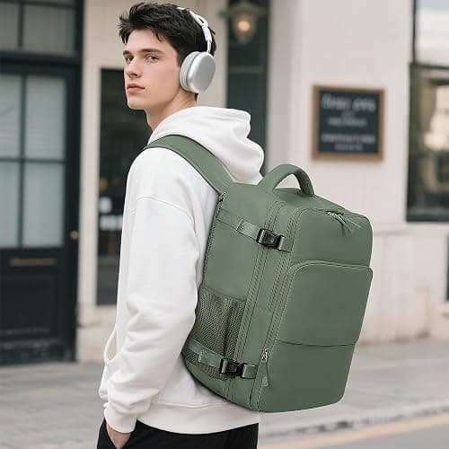 Sinaliy Personal Item Backpack, Carry on Travel Backpack with Multi-Pockets, Waterproof Casual College 16inch Laptop Backpack for Men Women, Army Green thumbnail 2