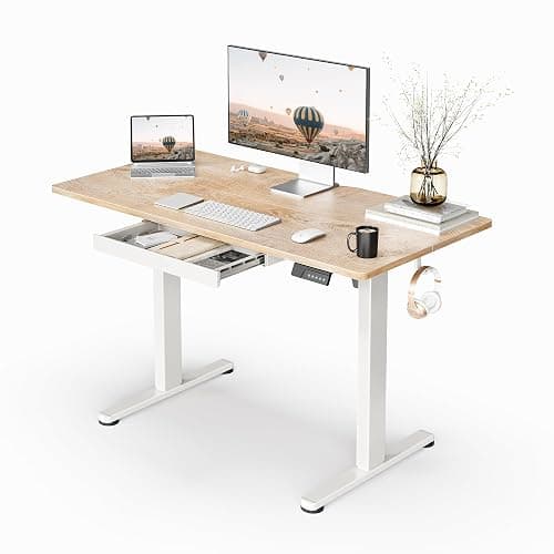 FEZIBO Electric Standing Desk with Drawers, 48 x 24 Inch Height Adjustable Desk with 3 Memory Presets, Sit Stand Up Desks for Home Office, Natural - Image 1