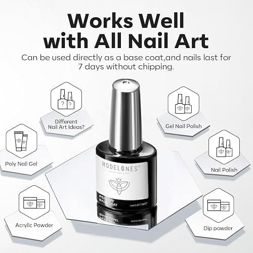 modelones Non-U V Peel off Gel Base Coat, Quick Dry Peelable Base Coat for Gel Nail Polish Easy Removal Foundation for Beginner Practice Nail Protection without Damage Thin Weak Nails, 10ml - Clear thumbnail 7
