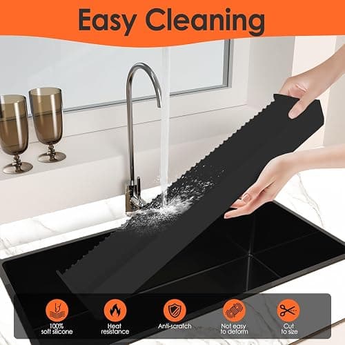 Silicone Sink Edge Protector ＆Splash Guards, 5° Upgrade Multifunction Sink Accessorie, Splash Guard For Bathtub Sink, Countertop Protectors For Kitchen Sink Stainless Steel, Granite, Quartz, Black thumbnail 7