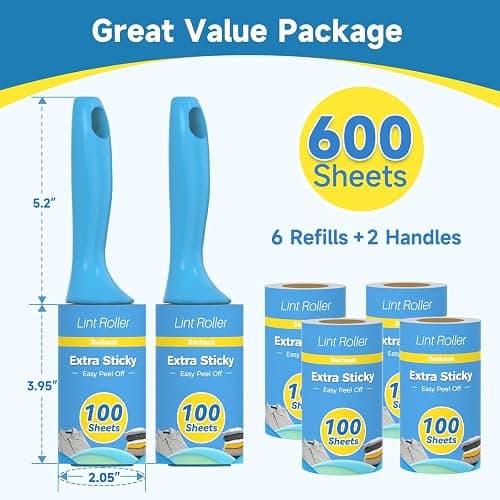 Swihauk 600 Sheets Extra Sticky Lint Rollers for Pet Hair, Easy Spiral Tear Lint Roller for Clothes with Ergonomic Handle, Multipurpose Lint Remover for Furniture, Carpet, Car Seat thumbnail 2