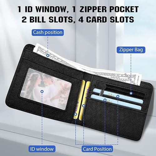Teen Boys Cool Wallet Funny Leather Wallets Credit Id Card Cash Holder Black Rfid Blocking Zipper Cute Kawaii Aesthetic Wallets With Coin Pocket Id Window For Teen Boy Male Youth Guys Men Teenager thumbnail 4