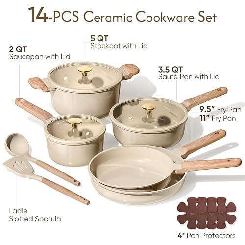 CAROTE 14Pcs Pots and Pans Set Non stick, Ceramic Cookware Set, Non-toxic Kitchen Cooking Set, PFAS and PFOA Free thumbnail 2