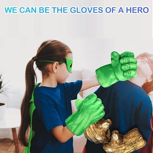 PROVAINT Superhero Gloves for Kids - Soft Plush Boxing Mitts with Secure Grip for Role Play, Halloween Dress Up, Birthday Gifts - Green Hero Costume Accessories for Children and Adults （Green） thumbnail 3