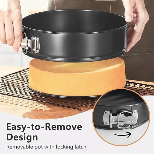 OAMCEG Backformen Springform Set 3 Stück – 10cm/18cm/22cm Runde Kuchenform aus Kohlenstoffstahl, Antihaftbeschichte & Auslaufsicher – Käsekuchenform mit 50 Pergament Backpapier & 1 Silikonspatel thumbnail 5