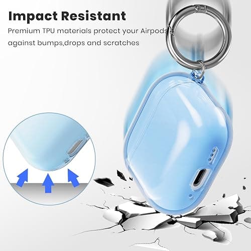 ULAK Compatible with AirPods 4 Case, Transparent Soft TPU Protective Case Cover for AirPods 4th Generation 2024 with Ring Keychain Accessories for Women Girls [Front Led Visible], Blue thumbnail 4