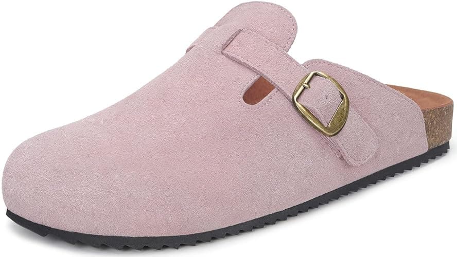 Womens Suede Clogs Mens Genuine Leather Mules Cork Footbed Sandals with Arch Support - Image 1