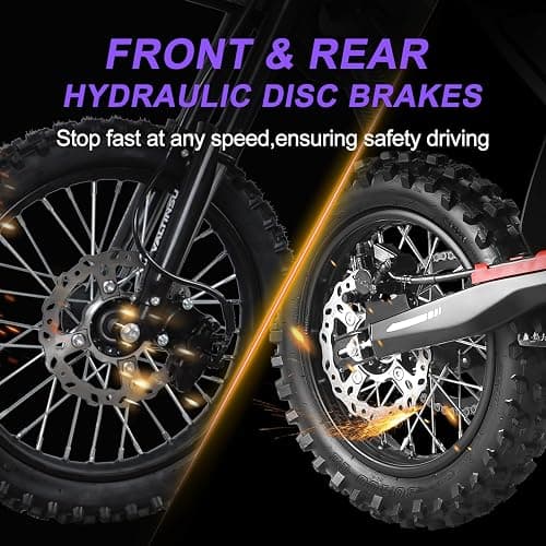 VALTINSU EM5 Electric Dirt Bike w/Light & Display, Off-Road Motorcycle 2600W 3 Speed Modes (Max 40MPH) 48V Range 53MI,14"/12" Tires,Dual Suspension & Hydraulic Brakes Fit Age 13+,Carbon Fiber Style thumbnail 4