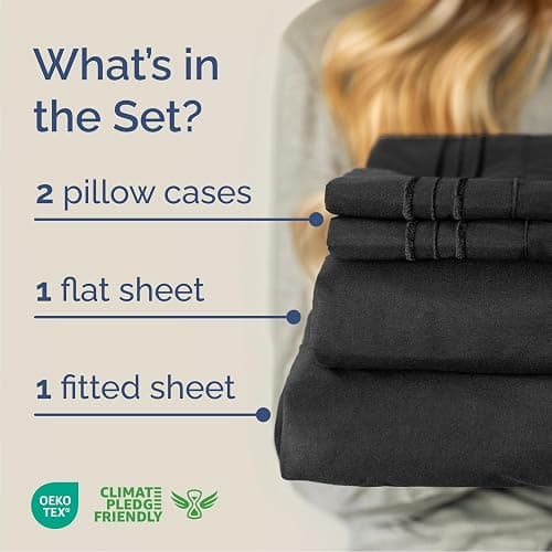 Queen Size 4 Piece Sheet Set - Comfy Breathable & Cooling Bed Sheets Set - Hotel Luxury Bedding for Women, Men, Kids, Teens, Boys & Girls - Deep Pockets, Ultra-Soft, Wrinkle Free - Oeko-Tex - Black thumbnail 2
