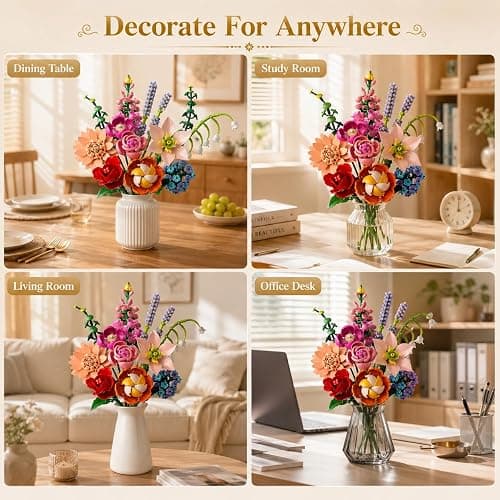 Flower Bouquet Building Set, 762Pcs Flowers Model Kit Creative STEM Toy for Home Office Decor, Valentine's Day/Birthday/Mother's Day for for Women Kids Girls thumbnail 6