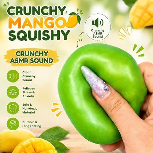 Crunchy Mango Squishy - Heat Activated Color Changing Mango Fidget Toy, Realistic Fruit Sensory Squeeze Ball with Crunchy ASMR Feel for Adults，1PC Mango thumbnail 5