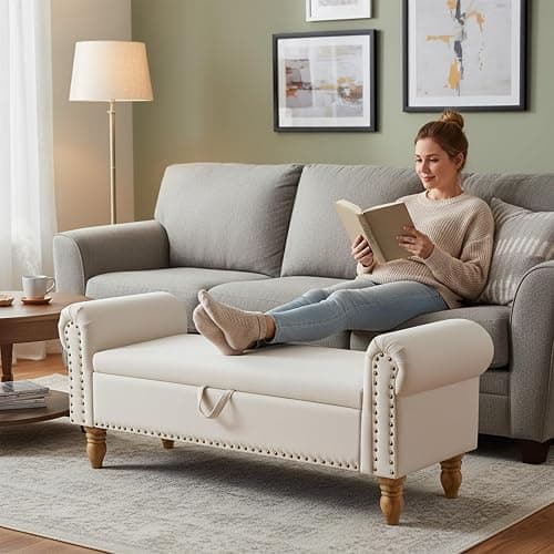 ATOMHOME 55" Bench for End of Bed Storage Benches, Queen End of Bed Bench Corduroy Upholstered Storage Ottoman Window Bench with Storage, for Bedroom, Entryway, Closet, Dark Grey thumbnail 4