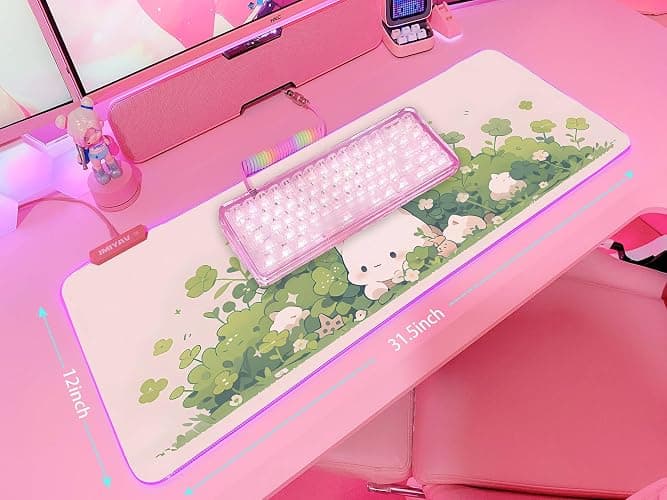 JMIYAV Pink RGB Gaming Mouse Pad 31.5x12 Inch PC XL Large Extended Glowing Led Light Up Desk Pad Non-Slip Rubber Base Computer Cute Mousepad Mat Desk Accessories Gaming Setup 590 thumbnail 5