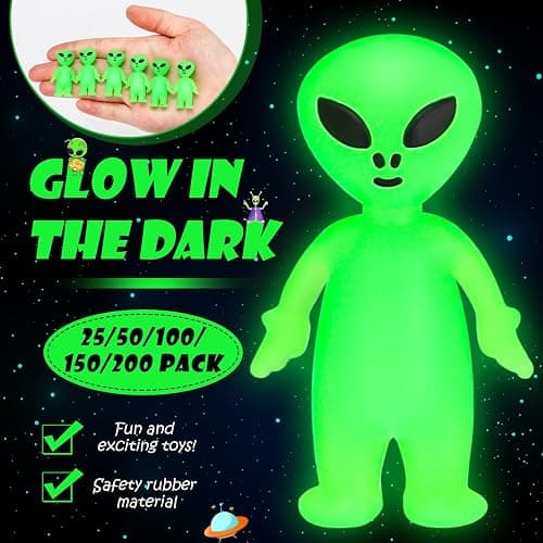 CroBlissful 25 Pcs Easter Mini Alien Figures to Hide and Seek Glow in The Dark Green Little Tiny Aliens Figurine for Space Party Favors Small Rave Trinkets Easter Toys Bulk Gifts Goodie Bag Fillers thumbnail 3