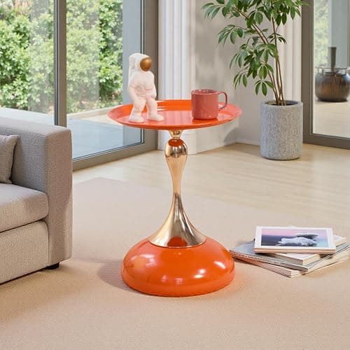 Sleek Hourglass Side Table - Stylish Modern Design Perfect for Living Rooms, Cafes, Dining Areas, Bedrooms, and Outdoors - Chic Decorative Accent (1, Hermes Orange) thumbnail 7